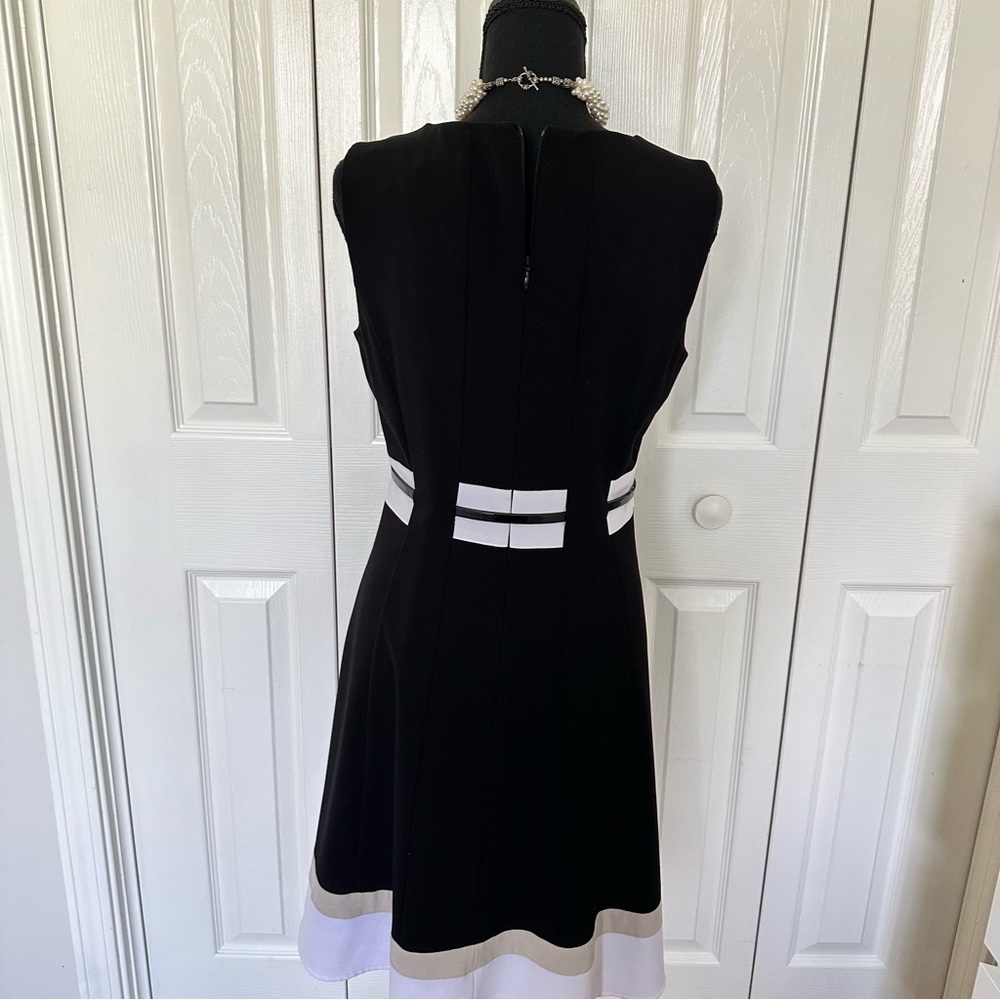 Calvin Klein Black&White Fit&Flare Dress Sleeveless Belted Knee Length Women 8P - Picture 3 of 13